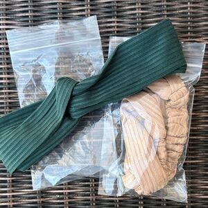 Set of Two Ribbed Headbands - Green and Tan